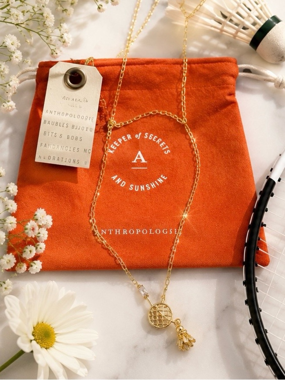 Anthropologie Gold Badminton Racket Charm Necklace NWT 
🎾✨ - Picture 5 of 13
